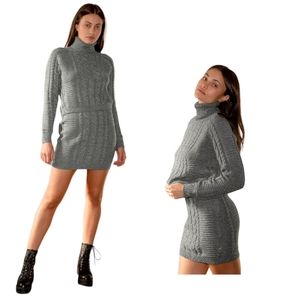 In the Cards Grey Cable Knit Two-Piece Sweater Dress Size M